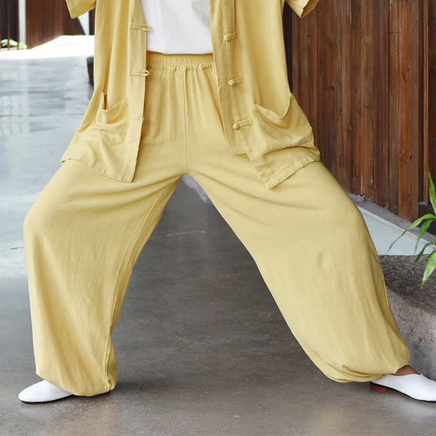 Buddha Stones Casual Plain Loose Women's Linen Pants With Pockets