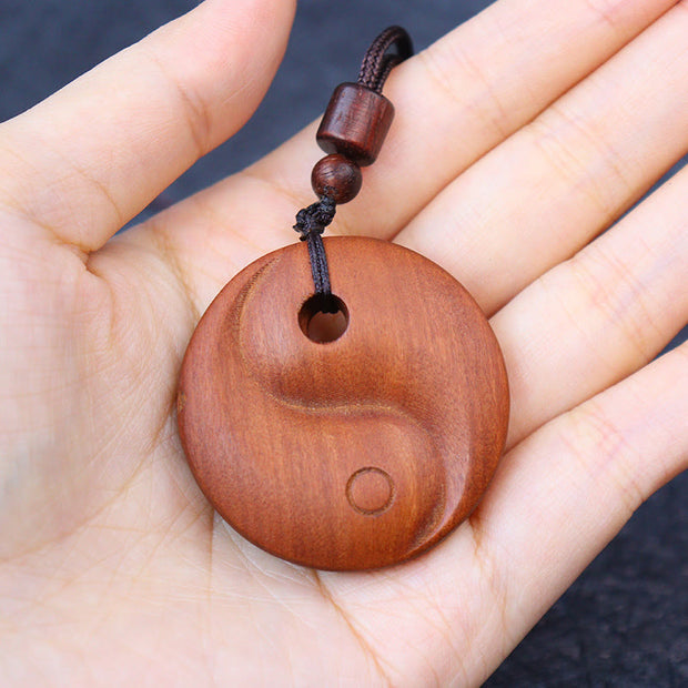 Buddha Stones Lightning Struck Jujube Wood Yin Yang Luck Protection Necklace Pendant
