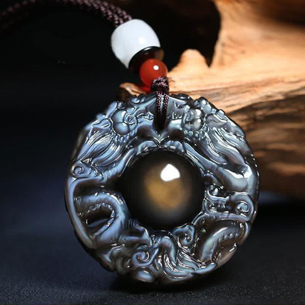 Buddha Stones Natural Gold Sheen Obsidian Rainbow Obsidian Dragon Strength Necklace Pendant (Extra 35% Off | USE CODE: FS35) - image 12