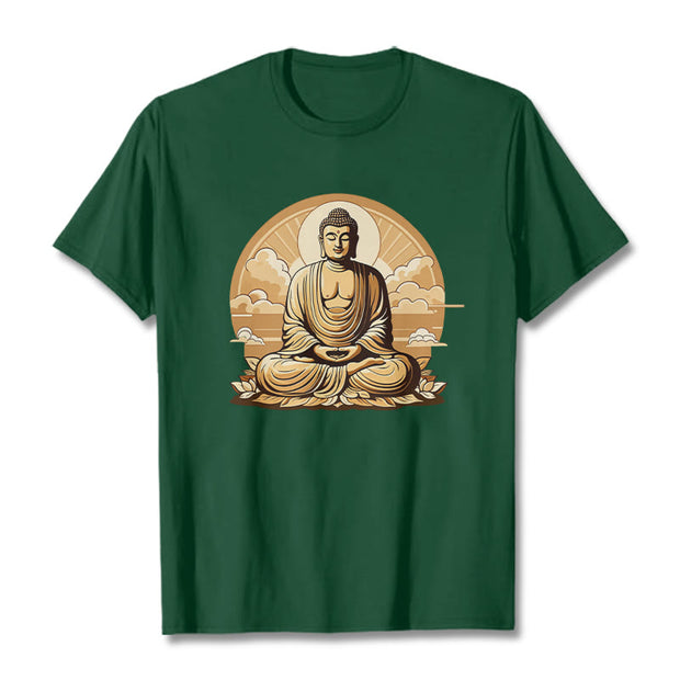 Buddha Stones Sun Auspicious Clouds Buddha Tee T-shirt T-Shirts BS ForestGreen 2XL