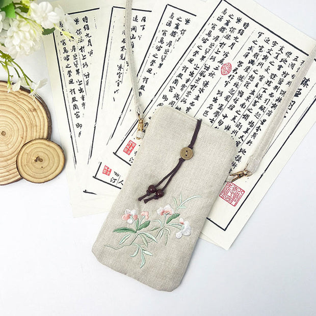 Buddha Stones Small Embroidered Flowers Crossbody Bag Shoulder Bag Cellphone Bag 11*20cm 24