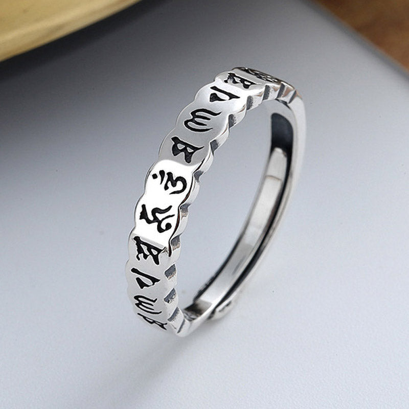 Buddha Stones 925 Sterling Silver Six True Words Calm Wisdom Ring ...