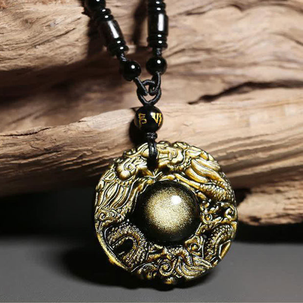 Buddha Stones Natural Gold Sheen Obsidian Rainbow Obsidian Dragon Strength Necklace Pendant (Extra 35% Off | USE CODE: FS35) - image 3