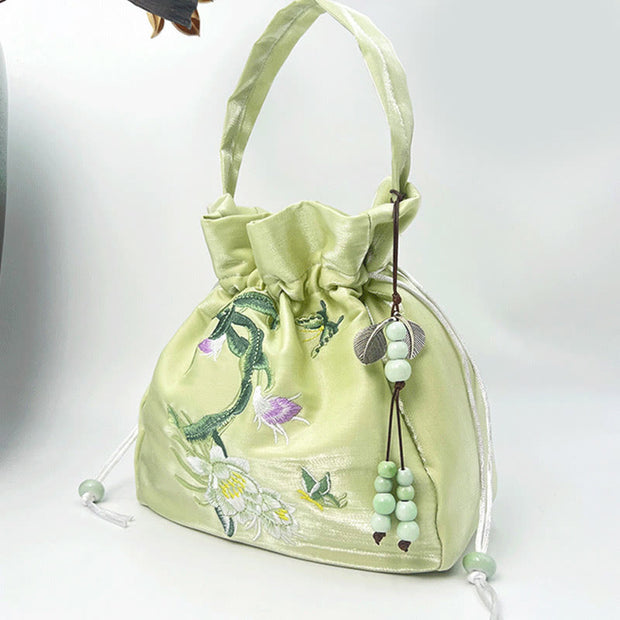 Buddha Stones Embroidered Flowers Wisteria Lily Cotton Linen Tote Crossbody Bag Shoulder Bag Handbag Crossbody Bag BS 19