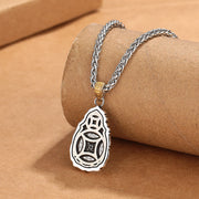Buddha Stones Tibet Dzi Bead Garuda Pattern Copper Metal Wealth Necklace Pendant Necklaces & Pendants BS 3