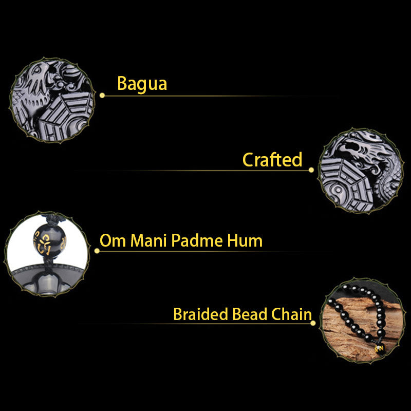 Bagua Dragon Phoenix Obsidian Fulfilment Pendant Necklace