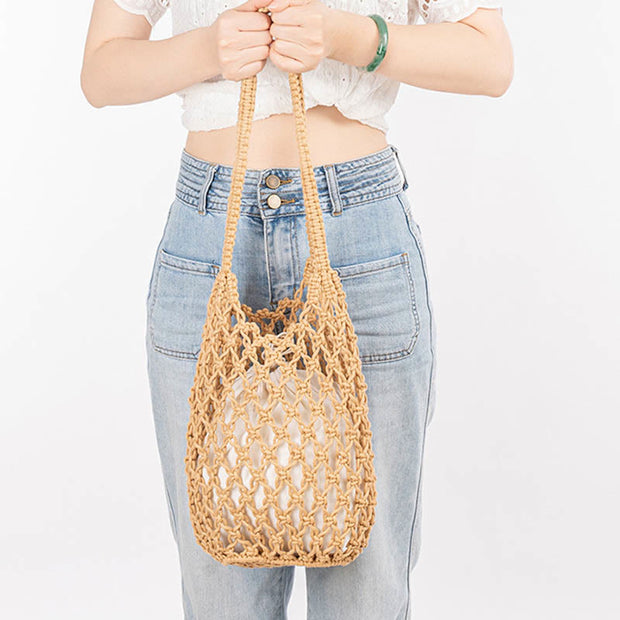 Buddha Stones Hand-woven Cotton Thread Shoulder Bag Handbags