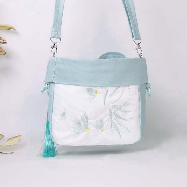 Buddha Stones Suzhou Embroidery Lotus Epiphyllum Magnolia Cotton Linen Tote Crossbody Bag Shoulder Bag Handbag 20