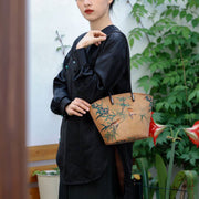 Buddha Stones Vintage Bamboo Magpie Peony Butterfly Large Capacity Shoulder Bag Handbag Shoulder Bag BS 9