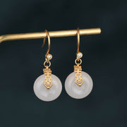 Buddha Stones White Jade Double Happiness Fortune Earrings
