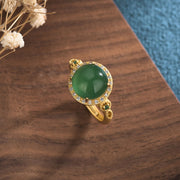 Buddha Stones Green Jade Fortune Ring Rings BS 1
