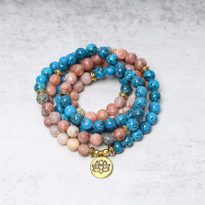 Buddha Stones 108 Mala Beads Apatite Red Stone Lotus Meditation Prayer Bead Bracelet (Extra 35% Off | USE CODE: FS35) - image 0