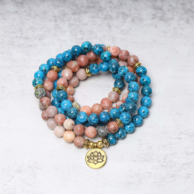 Buddha Stones 108 Mala Beads Apatite Red Stone Lotus Meditation Prayer Bead Bracelet (Extra 35% Off | USE CODE: FS35) - image 0
