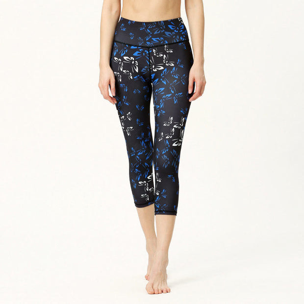 Buddha Stones Leaves Butterfly Print Sports Yoga Cropped Leggings Women's Yoga Capri Pants Women's Capri Pants BS Black XL(Fit for US8-10; UK/AU12-14; EU40-42)