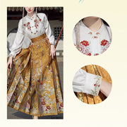 Buddha Stones Golden Flower Phoenix Embroidery Long Sleeve Shirt Top Chinese Hanfu Ming Dynasty Horse Face Skirt Mamianqun Skirt 10