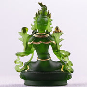 Buddha Stones Bodhisattva Green Tara Handmade Liuli Crystal Art Piece Protection Home Office Statue Decoration