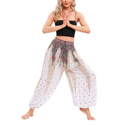 Buddha Stones Peacock Feather Pattern Loose Harem Trousers Women's Yoga Pants