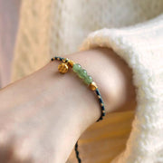 Buddha Stones Handcrafted Hetian Jade Lotus Charm Luck Braided Bracelet