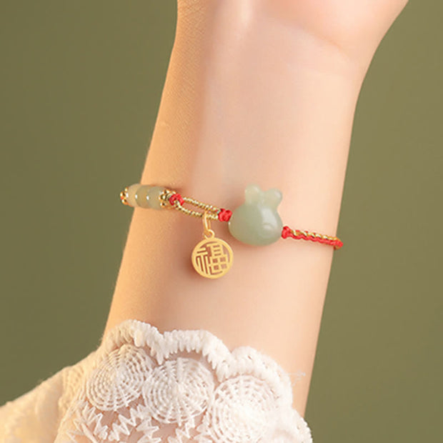 Buddha Stones 925 Sterling Silver Year of the Rabbit Hetian Jade Happiness Luck Red String Bracelet