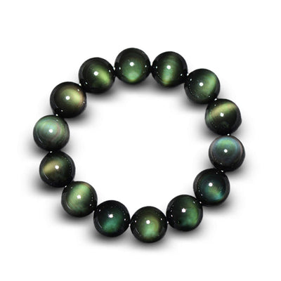 Buddha Stones Natural Green Eye Obsidian Wealth Bracelet