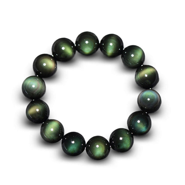Buddha Stones Natural Green Eye Obsidian Wealth Bracelet Bracelet BS 20mm(Wrist Circumference 14-17cm)