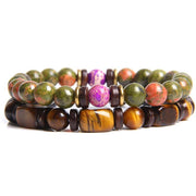 Buddha Stones 2PCS Healing Crystal Emperor Stone Tiger Eye Bead Bracelet Bracelet BS Green-Jasper-3