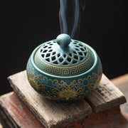 Buddha Stones Tibetan Floral Pattern Ceramic Blessing Incense Burner Decoration (Extra 35% Off | USE CODE: FS35) - Green 10*10*8.7cm - image 2