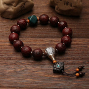 Buddha Stones Tibetan Bodhi Seed Agate Bead Luck Wealth Tassel Charm Wrist Mala (Extra 30% Off | USE CODE: FS30) - Bodhi Seed&Tibetan Silver&Agate Bead 14mm - image 0