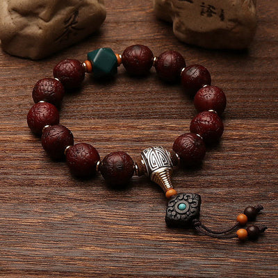 Buddha Stones Tibetan Bodhi Seed Agate Bead Luck Wealth Tassel Charm Wrist Mala (Extra 30% Off | USE CODE: FS30) - Bodhi Seed&Tibetan Silver&Agate Bead 14mm - image 0