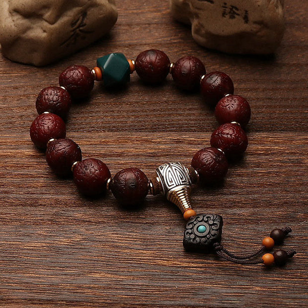 Buddha Stones Tibetan Bodhi Seed Agate Bead Luck Wealth Tassel Charm Wrist Mala (Extra 30% Off | USE CODE: FS30) - Bodhi Seed&Tibetan Silver&Agate Bead 14mm - image 0