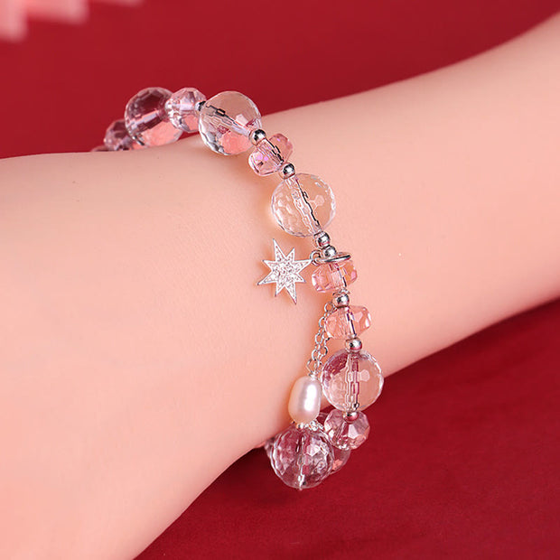 Buddha Stones White Crystal Pink Crystal Protection Star Charm Bracelet 9