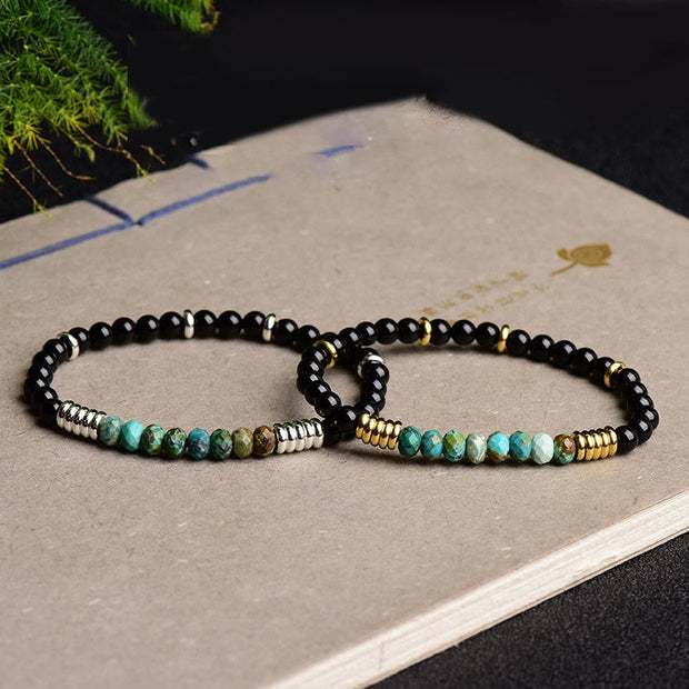Buddha Stones Vintage Black Onyx Turquoise Protection Bracelet