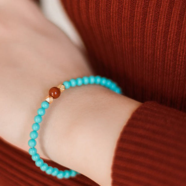 Buddha Stones Turquoise Red Agate Beaded Protection Bracelet 5