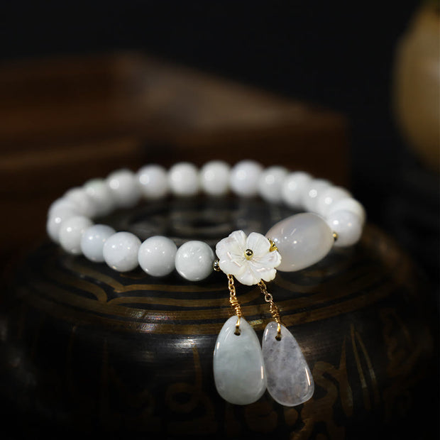 Buddha Stones Natural White Jade Luck Bracelet
