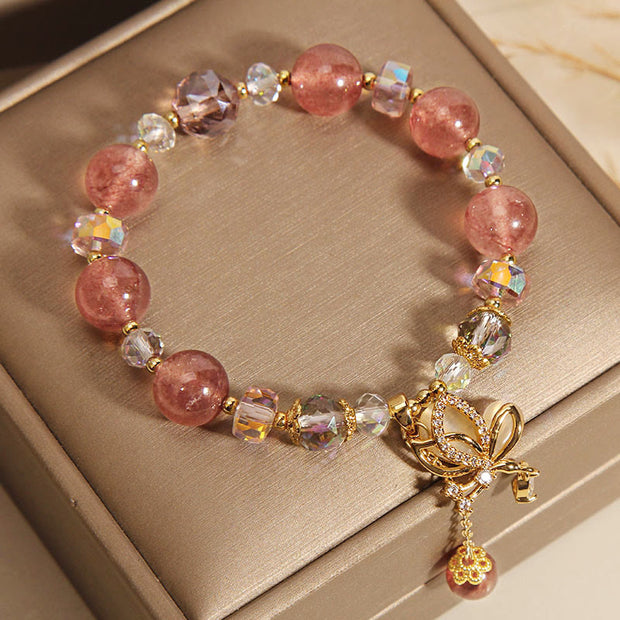 FREE Today: Promote Emotional Well-being Butterfly Charm Strawberry Quartz Bracelet