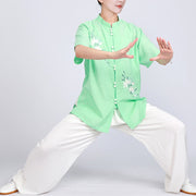 Buddha Stones White Flowers Embroidery Meditation Prayer Spiritual Zen Tai Chi Qigong Practice Unisex Clothing Set 22