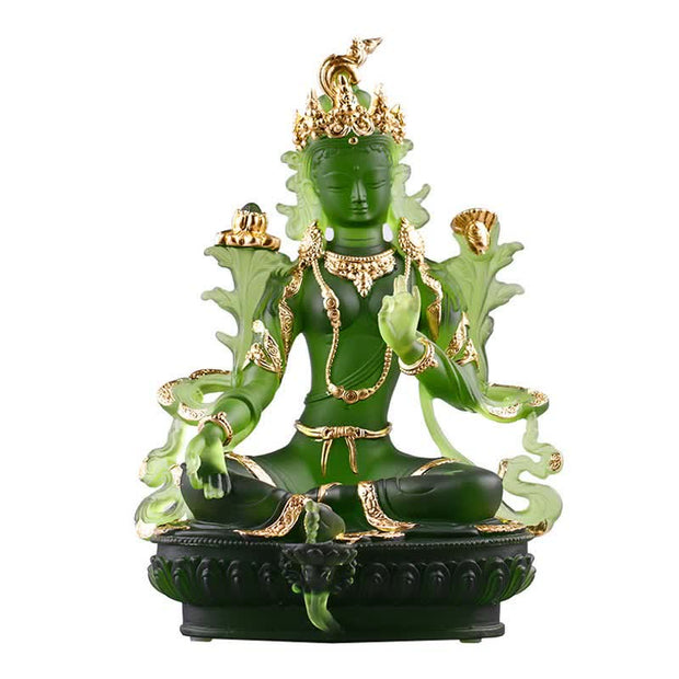 Buddha Stones Bodhisattva Green Tara Handmade Liuli Crystal Art Piece Protection Home Office Statue Decoration