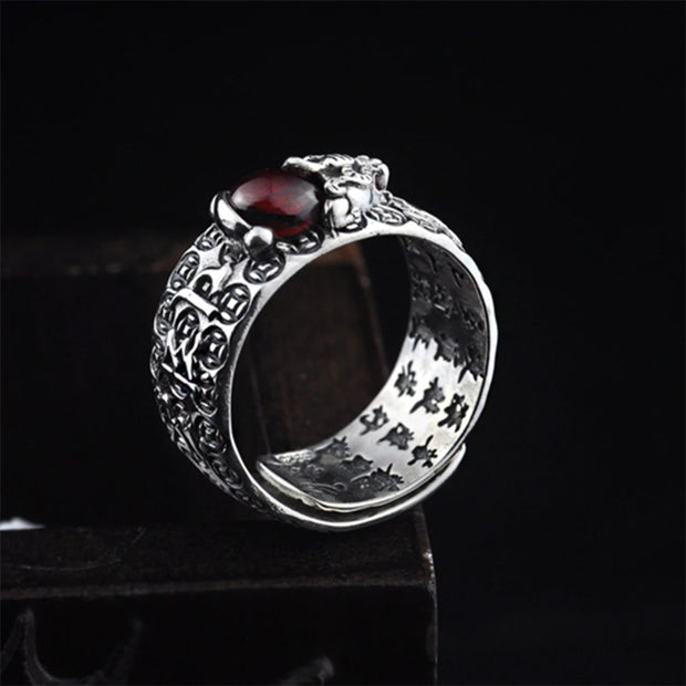 Buddha Stones FengShui PiXiu Red Garnet Wealth Ring Ring BS 2