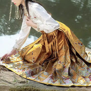 Buddha Stones Golden Flower Phoenix Embroidery Long Sleeve Shirt Top Chinese Hanfu Ming Dynasty Horse Face Skirt Mamianqun Skirt 6