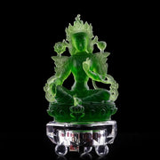 Buddha Stones Bodhisattva Green Tara Handmade Liuli Crystal Art Piece Protection Home Office Statue Decoration