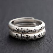 Buddha Stones 990 Sterling Silver Six True Words Om Mani Padme Hum Love Peace Ring