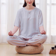 Buddha Stones 2Pcs Half Sleeve T-Shirt Pants Meditation Zen Tai Chi Cotton Linen Clothing Unisex Set 11