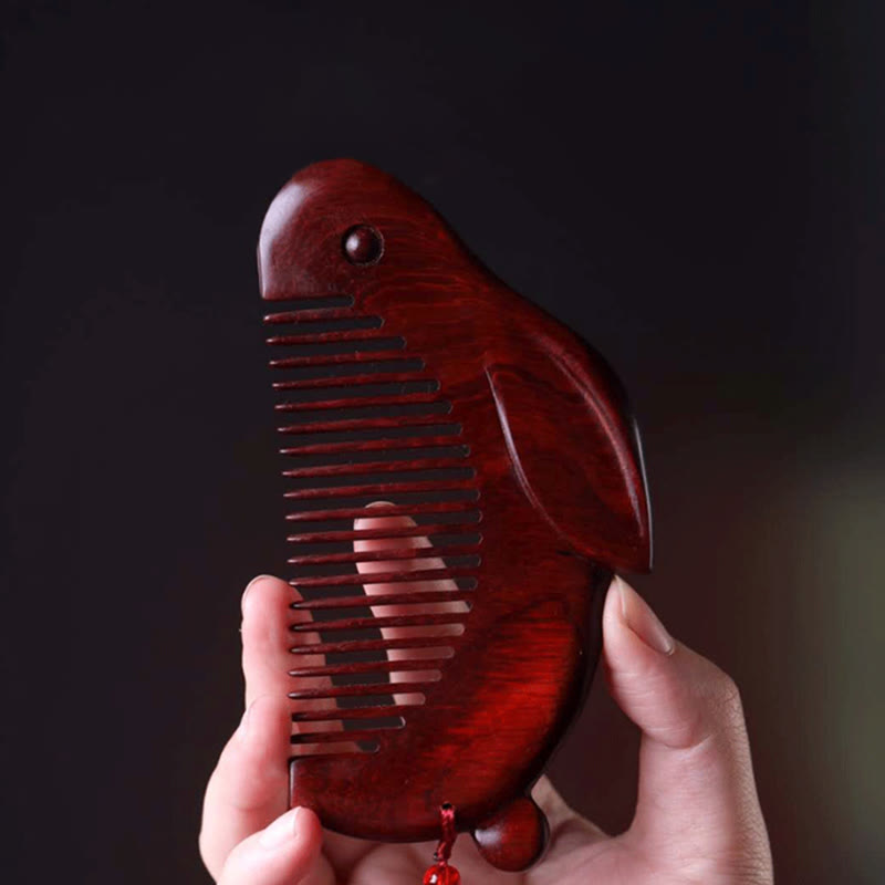 Small Leaf Red Sandalwood Cute Bunny Rabbit Sooth Comb With Gift Box ...