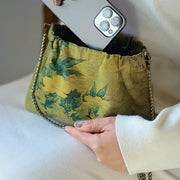 Buddha Stones Yellow Green Flower Black Persimmon Metal Chain Crossbody Bag Shoulder Bag Handbag Crossbody Bag BS 2