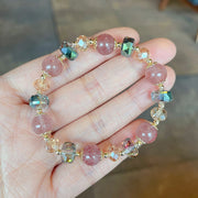 Buddha Stones Natural Strawberry Quartz Colorful Crystal Positive Bracelet