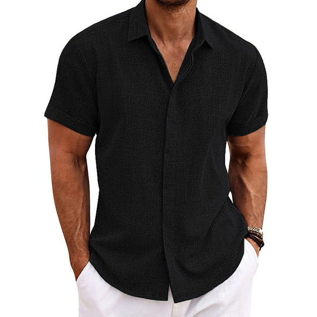 Buddha Stones Men's Short Sleeve Button Casual Cotton Linen Shirt