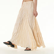 Buddha Stones Solid Color Loose Long Elastic Waist Skirt 86