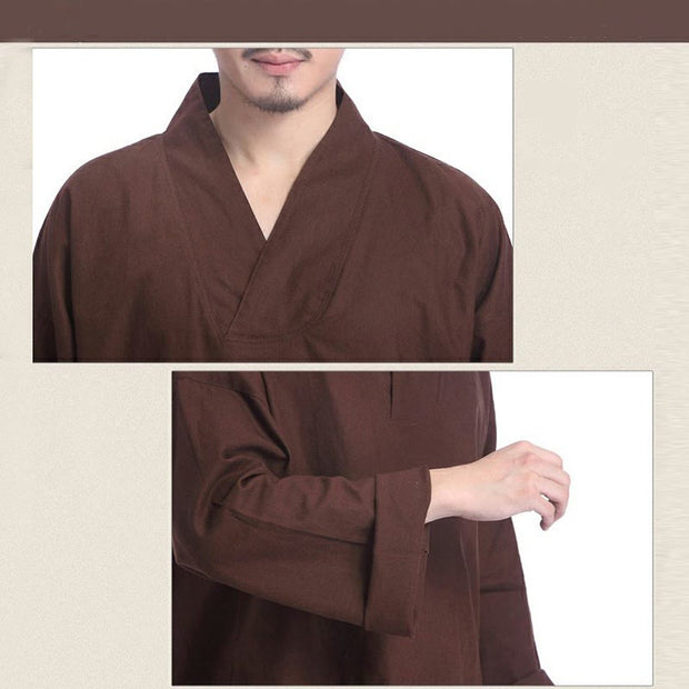 Buddha Stones Meditation Prayer V-neck Design Cotton Linen Spiritual Zen Practice Yoga Clothing Men's Set Clothes BS 4
