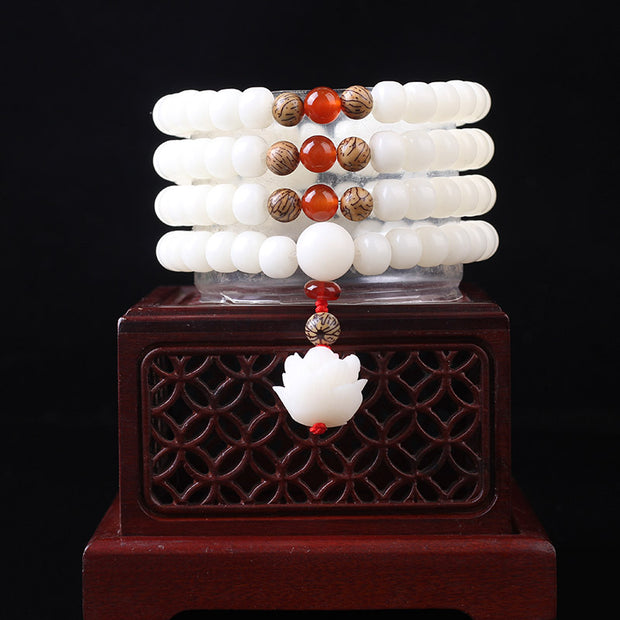 Buddha Stones White Bodhi Seed Mala 108 Beads Luck Bracelet Bracelet BS 7*9mm 2