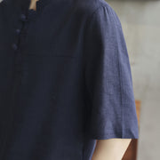 Buddha Stones Casual Half Sleeve Shirt Cotton Linen Men Clothing Men's Shirts BS 21